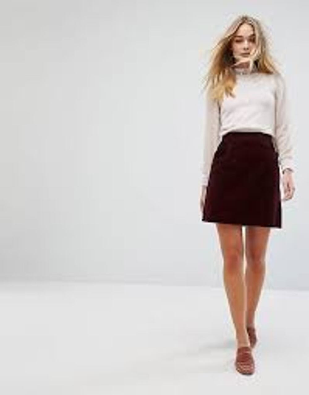 Oasis Maroon Corduroy A-Line Mini Skirt Patch Pockets Size 10 70's Minimalist